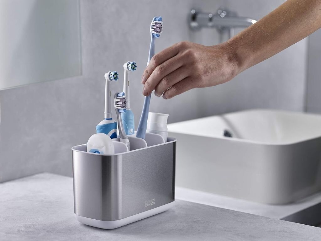 Joseph Joseph's toothbrush caddy has more than 23k shoppers smiling. Picture: Amazon Australia.