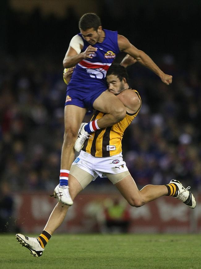 Jordan Lewis was concussed in this 2010 clash at Etihad Stadium.