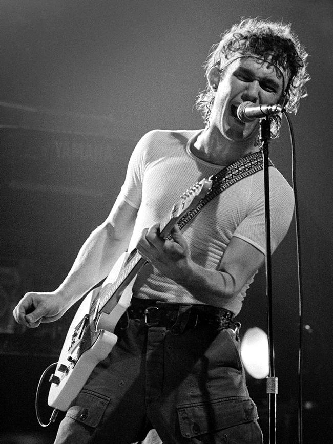 Jimmy Barnes sings with Cold Chisel at Thebarton in 1980. Picture: Eric Algra