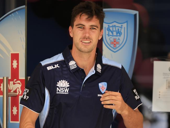 SYDNEY, AUSTRALIA - FEBRUARY 10: Pat Cummins arrives to speak to the media after being announced as the Cricket NSW One Day Cup captain at Cricket NSW HQ, Sydney Olympic Park Sports Centre on February 10, 2021 in Sydney, Australia. (Photo by Mark Evans/Getty Images)