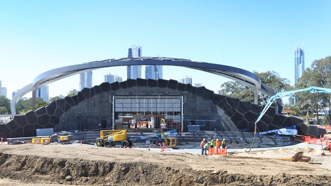 The new amphitheatre being built as part of Stage 1 of the Gold Coast Cultural Precinct is due for completion in December and could become a hub for live concerts following the Commonwealth Games. Picture: Glenn Hampson