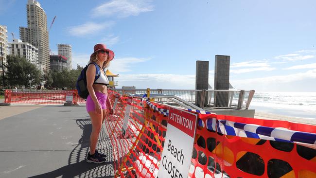 Vera Hawash was not pleased upset that Surfers Paradise beach has been closed. Picture: Glenn Hampson