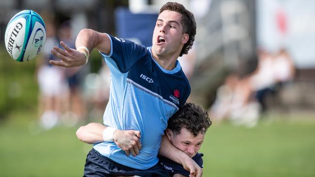 Jack Matthews sets up a try with a beautiful pass out the back in the NSW Waratahs Gen Blue U19 match against the ACT Brumbies. Pic: Julian Andrews