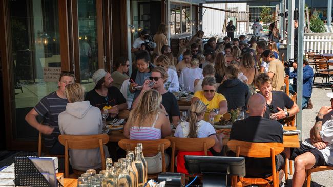 The outdoor deck at the Three Blue Ducks. Picture: Tony Gough