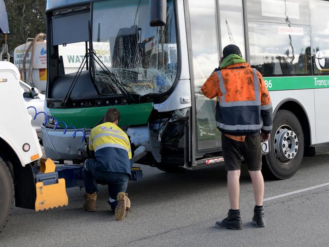 PERTH, AUSTRALIA _Newswire photos JULY 24 2024., A Transperth bus crashed into a small vehicle on Ellen Stirling Boulevard in Innaloo. Four ambulances rushed to the scene of a school bus crash in Perth’s north. Picture NCA Newswire /  Sharon Smith