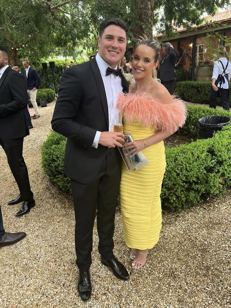 Mitchell Moses and partner Bri Gardoni at the wedding of Roosters star James Tedesco. Picture: Instagram