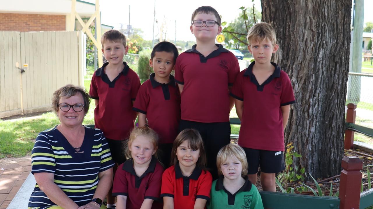 Stanthorpe State School Year 1 class (back) Eddie Harvey, Sam, Nate Hurtz, Cameron, (front) teacher Michelle Contarino, Acacia Brown, Isabella, and Max Blaxland. Picture: contributed.