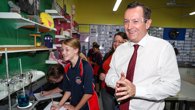 West Australian Labor Premier Mark McGowan visits Belridge Secondary College in Beldon, Perth, ahead of the March 13 election. Picture: Colin Murty