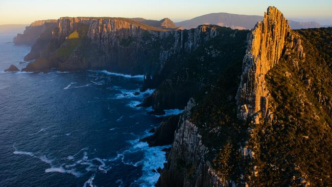 Single use Fees apply - Aerial shot at sunrise of The Blade in the Tasman National Park. Photographer: Loic Le Guilly