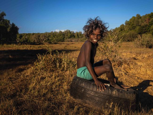 Garth ‘Roscoe’ Davis, 7, in Arrnyraybaykda, remote central Arnhem Land. Picture: Rebecca Parker