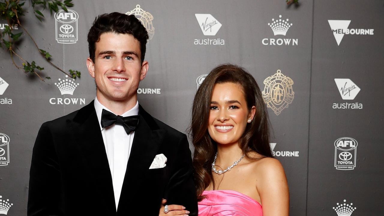 Andrew Brayshaw and Lizzie Stock arrive at the Brownlow Medal.