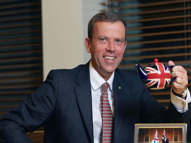 CANBERRA, MAY,25 2021 Exclusive photos for The AusTrade Minister Dan Tehan with a teapot he was given by the UK Trade Minister Elizabeth Truss, in Parliament House in Canberra.Picture: The Australian/Gary Ramage