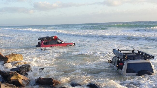 Car stuck in water at Rainbow Beach. Picture – Facebook/Ice Man.