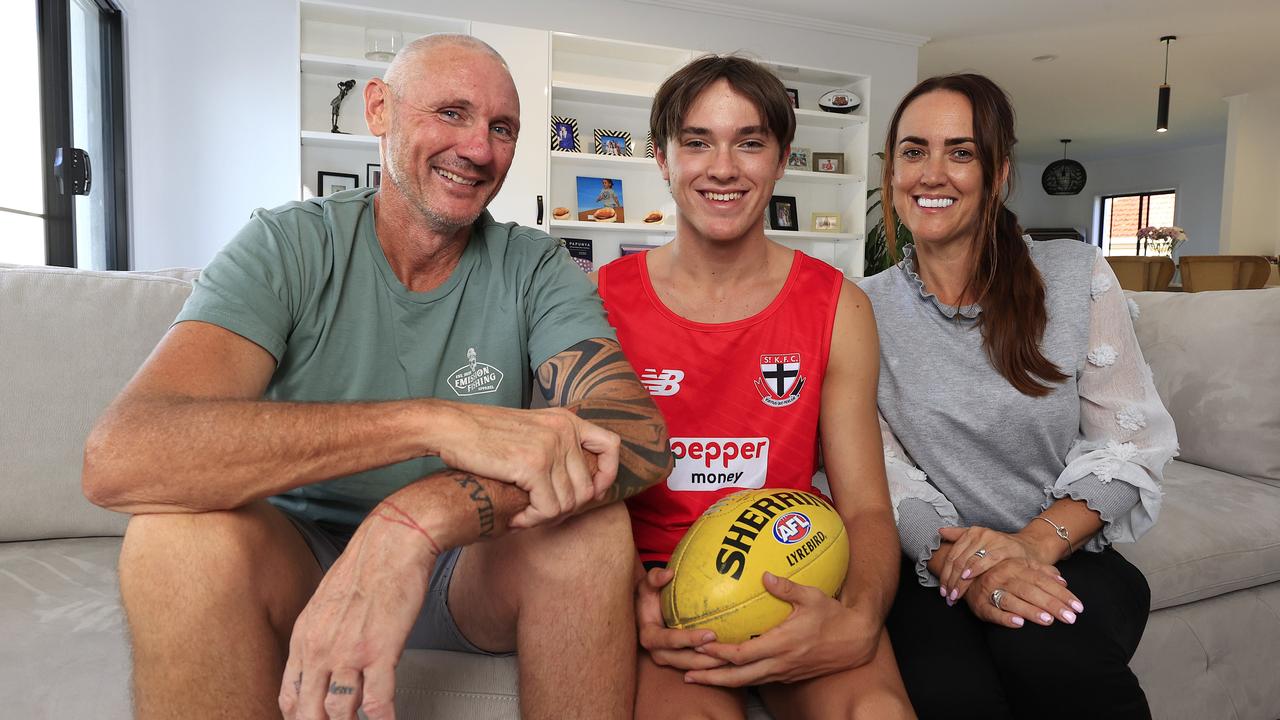 Spida, wife Sheree, and son Boston are selling up in Queensland and moving to Melbourne in the hope his son can get drafted into AFL. Picture: Adam Head