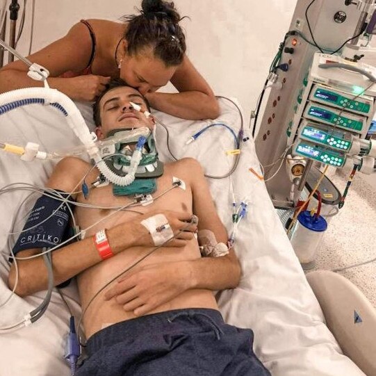 Zac Longfield at Gold Coast University Hospital after the attack. Photo: GoFundMe