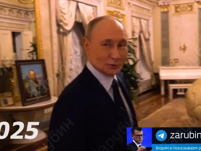 Vladimir Putin shows a reporter inside his apartment. Picture: Telegram