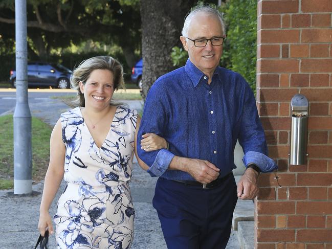 Malcolm Turnbull and his daughter Daisy arrive at the Wentworth FEC Community Christmas Party at Club Rose Bay. Picture: Dylan Robinson