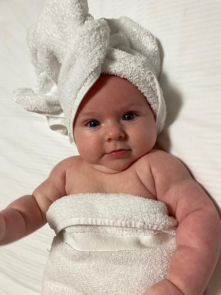 Baby Chloe getting the full treatment whilst in isolation during the height of the pandemic. Picture: Asha Williams