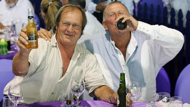 Tommy Raudonikis and John Singleton enjoy a drink at Magic Millions on the Gold Coast in 2007.