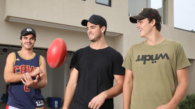 Matthew Neagle, left, will make his SANFL league debut for Central District on Friday alongside brother Jydon, middle, but middle brother Jaxon will miss the game with a shoulder injury. Picture: AAP Image/Dean Martin