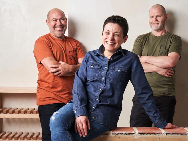 Owners, David Swain, Sharon Romeo with Head Chef, Joe Carey pose for a picture at Fino Vino in Adelaide, ahead of their opening, Monday, Dec. 2, 2019. Picture: MATT LOXTON