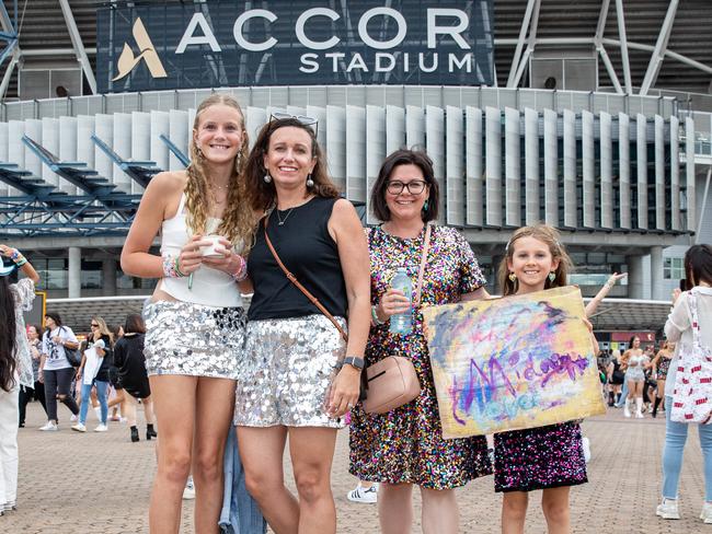 SYDNEY, AUSTRALIA - Daily Telegraph Photos February 26, 2024: Georgie, Bec, Liss and Ellie at Taylor Swift's The Eras Tour concert held at Accor Stadium in Sydney. Picture: Christian Gilles