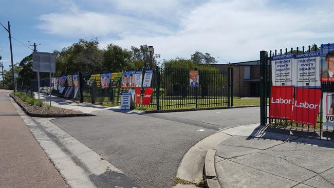 The deserted scene outside the Tuggerah Lakes Secondary College after the booth was temporarily closed. Picture: Fiona Killman