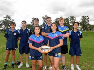 IN THE RUNNING: Gympies Sunny Coast Falcons (back) Zac Graton, Callum Edwards, Liam Garrett, Tyler Lansaw, Ethan Brown, Tully McLellan, (front) Marissa Nicholson and Charlotte Blackwood. Absent: Jack Baumgart, Tane Bentley and Blaine Watson. Picture: Troy Jegers