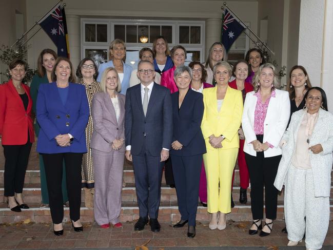 A record 13 out of the 30 ministers sworn in at Canberra’s Government House on Wednesday are women. Picture: NCA NewsWire / Andrew Taylor