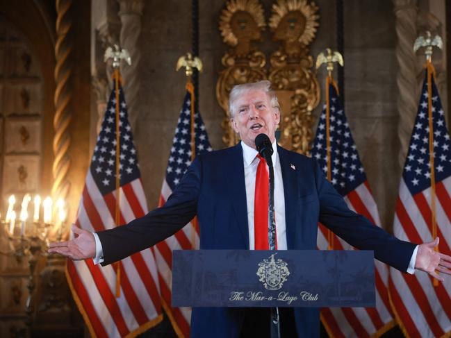 PALM BEACH, FLORIDA - AUGUST 08: Republican presidential candidate former President Donald Trump speaks during a press conference at his Mar-a-Lago estate on August 08, 2024, in Palm Beach, Florida. Polls currently show a close race between Trump and Democratic presidential candidate, U.S. Vice President Kamala Harris.   Joe Raedle/Getty Images/AFP (Photo by JOE RAEDLE / GETTY IMAGES NORTH AMERICA / Getty Images via AFP)