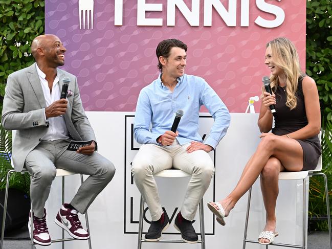 MIAMI, FLORIDA - MARCH 18: (L-R) Tennis players Nicholas Monroe, Alex de Minaur and Katie Boulter attend Taste Of Tennis Miami 2024 at JW Marriott Miami Brickell on March 18, 2024 in Miami, Florida. (Photo by Jason Koerner/Getty Images for AYS Sports Marketing)