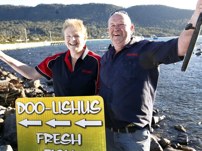 Tas Seafood Awards announced. For best fish and chips Doo Town food van picture of eagle hawk neck residents Phill and Bev Millhouse.