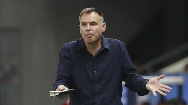 Australia head coach Ante Milicic looks at the Women's World Cup round of 16 soccer match between Norway and Australia at the Stade de Nice in Nice, France, Saturday, June 22, 2019. (AP Photo/Thibault Camus)