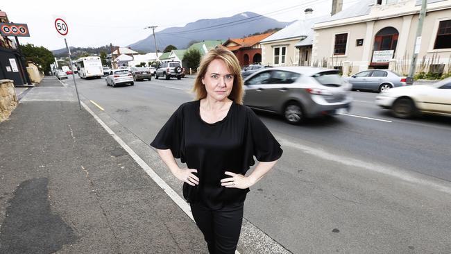 Independent member for Denison Madeleine Ogilvie is unhappy with the state of the Davey Street road. Picture: Zak Simmonds