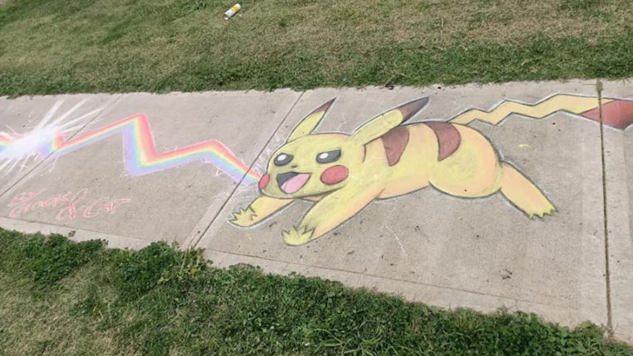 Pikachu from Pokeman spreading some rainbow joy and light in Bacchus Marsh, Vic. Picture: Facebook/Rainbow Trail Melbourne