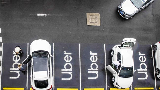 A general view of the Uber pick up point at Sydney Airport in Mascot. Picture: Jenny Evans