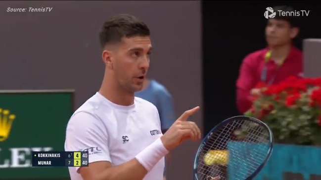 Thanasi Kokkinakis has been involved in a heated net exchange at the Madrid Open