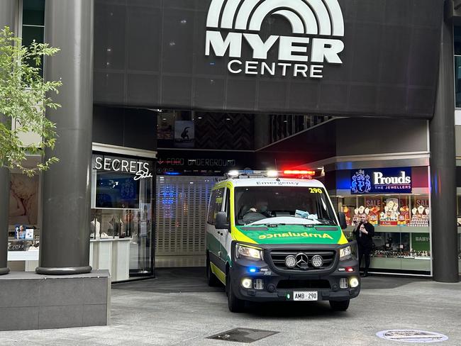 Ambulance at the scene of an incident at the Myer Centre, Adelaide