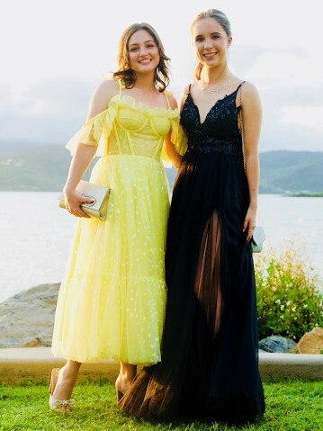Emily Hinschen and Suraya Chittleborough arriving to the Proserpine State High School Year 12 Formal held at the Whitsunday Marine Club on Wednesday, November 16, 2022.