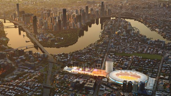 Artist impression of the proposed Gabba redevelopment for the 2032 Brisbane Olympic Games.