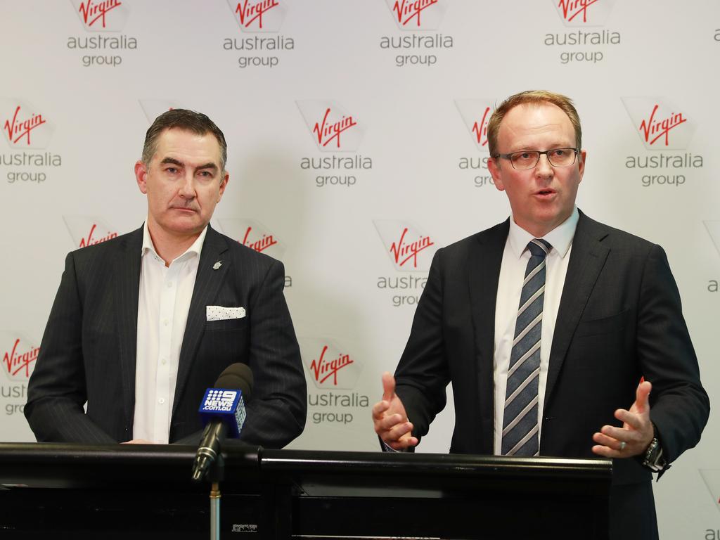 Virgin Australia CEO Paul Scurrah, left, and Deloitte administrator Vaughan Strawbridge. Picture: John Feder