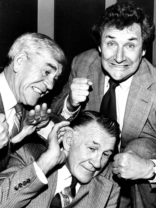 The three wise men - Former footballer TV presenter Lou Richards with Jack Dyer and Bob Davis of TV program League Teams.