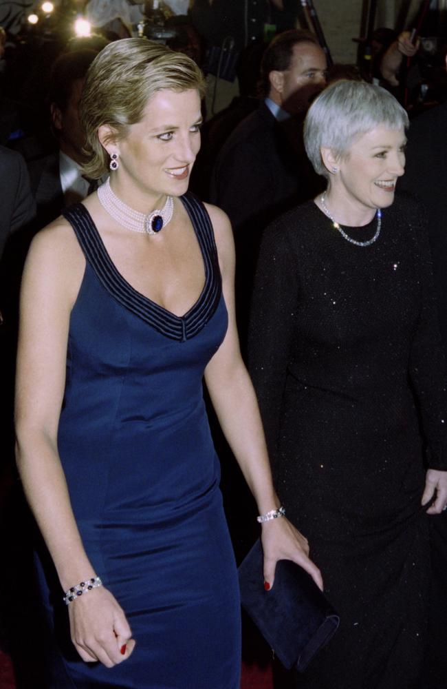 Diana, the Princess of Wales and British fashion magazine editor Liz Tilberis arrive at the America Awards Gala at the Lincoln Center in New York in 1995. Picture: Jon Levy/AFP