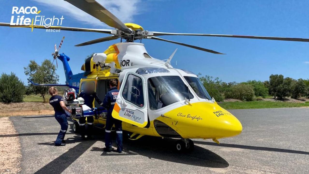 The RACQ LifeFlight Rescue helicopter took a man to Toowoomba Hospital after he fell off a horse while working at a cattle yard.