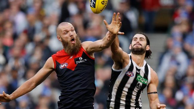 Max Gawn goes head-to-head with Brodie Grundy. Picture: Getty Images