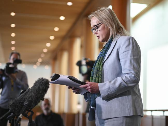 CANBERRA, Australia - NewsWire Photos - October 10, 2024: Richard Marles' chief of staff, Jo Tarnawsky holds a press conference at Parliament House in Canberra. Picture: NewsWire / Martin Ollman