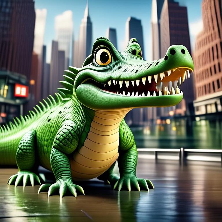 A crocodile in the city created using Apple's Image Playground.