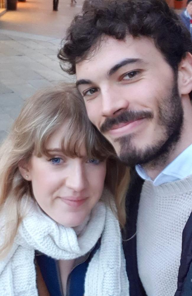 Olivia Windsor, 26, is stuck in Chieri, Italy, about 30 minutes from Turin, in the coronavirus lockdown. She is pictured with her boyfriend Andrea, 25. Picture: Supplied