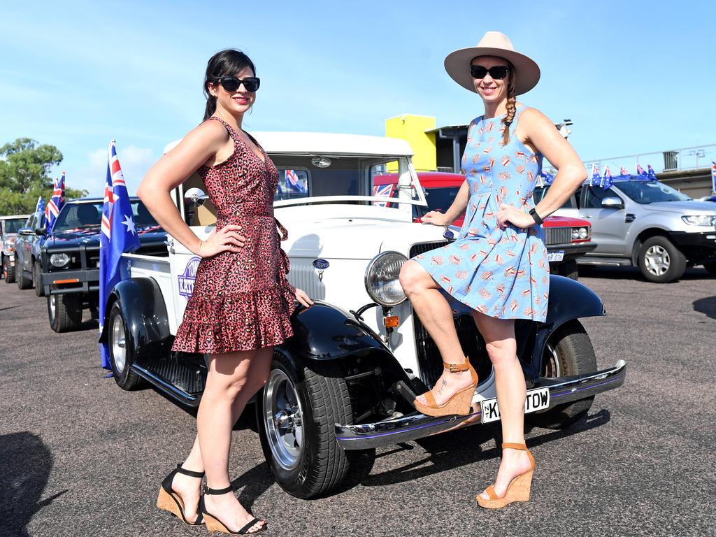 Natalie Bell and Renee Barratt at Hidden Valley for the annual Variety NT Australia Day Ute run. Picture: Che Chorley