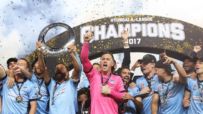 Sydney FC celebrate victory after the 2017 A-League Grand Final between Sydney FC and Melbourne Victory at Allianz Stadium, Sydney. Picture: Brett Costello